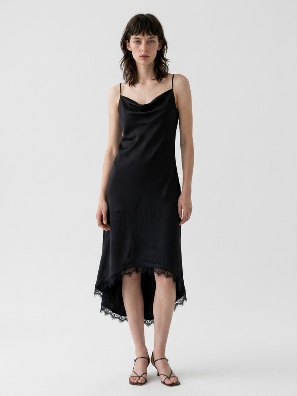 Promesa Black Satin High-Low Slip Dress